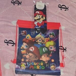 Nintendo Super Mario Kids Drawstring Bag - Red, Blue, Green And Socks...